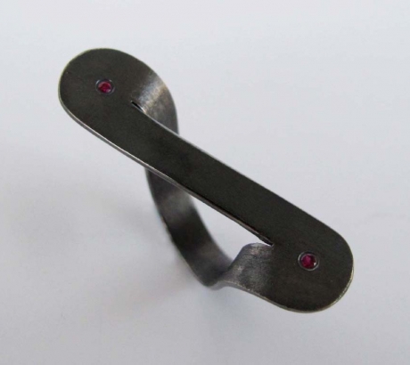 Black silver ring with ruby