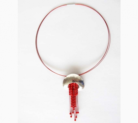 Jellyfish Silver Necklace with red Coral