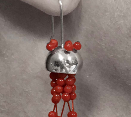 Jellyfish Silver Earrings with red Coral