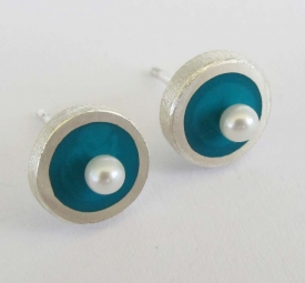 Turquoise Stud Earrings with freshwater pearls