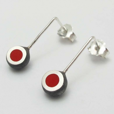 Red Oxidised Mini Hemisphere Earrings