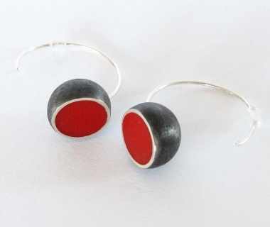 Red Oxidised Hemisphere Earrings