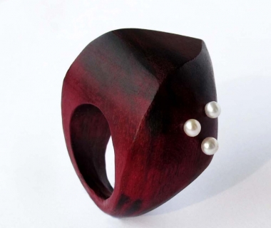 Amaranth Wood Ring with Pearls