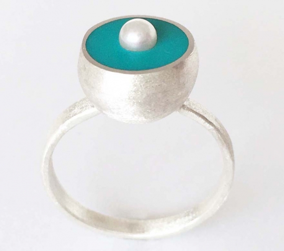 Turquoise Hemisphere Ring with Pearl