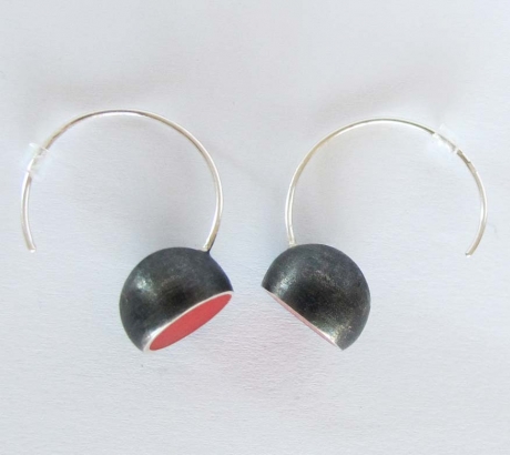 Red Oxidised Hemisphere Earrings