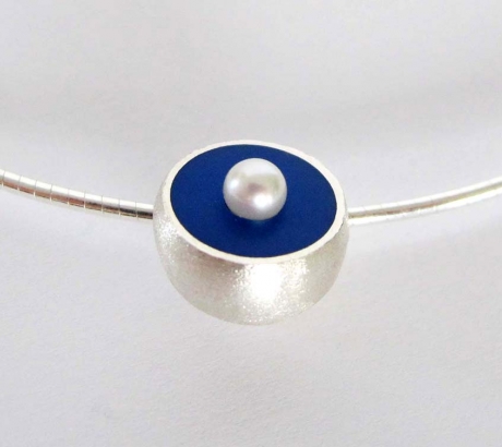 Blue Hemisphere Necklace with Pearl