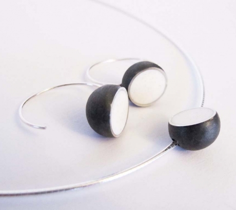 White Oxidised Hemisphere Earrings and Necklace