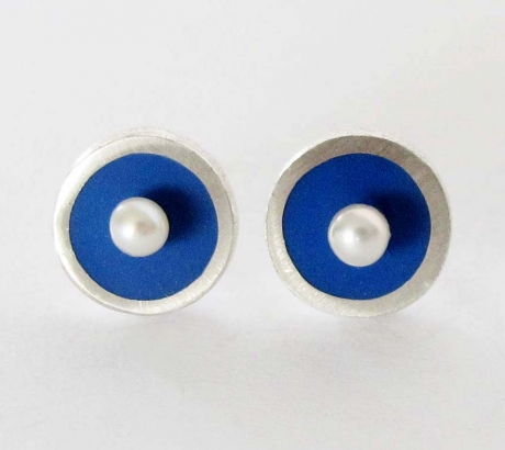Blue Stud Earrings with freshwater pearls