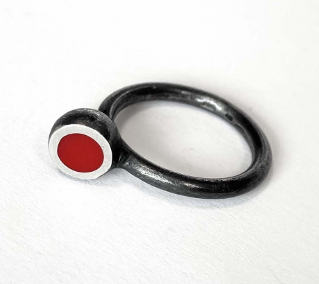 Red Oxidised Hemisphere Ring
