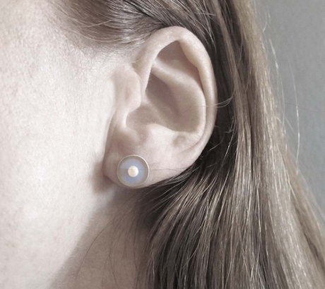 Light blue Stud Earrings with freshwater pearls