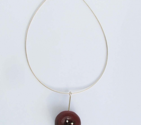 Coral Wood Silver Necklace with Pearls