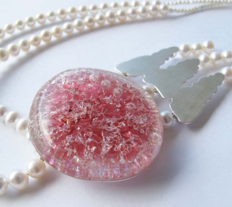 Pink Jellyfish Silver Necklace with Pearls