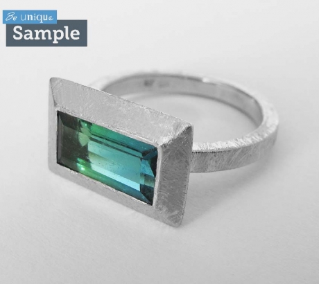 Baguette blue-green tourmaline ring