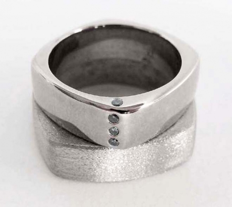 wedding ring with blue diamonds, white gold