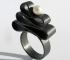 Baroque black silver ring with pearls